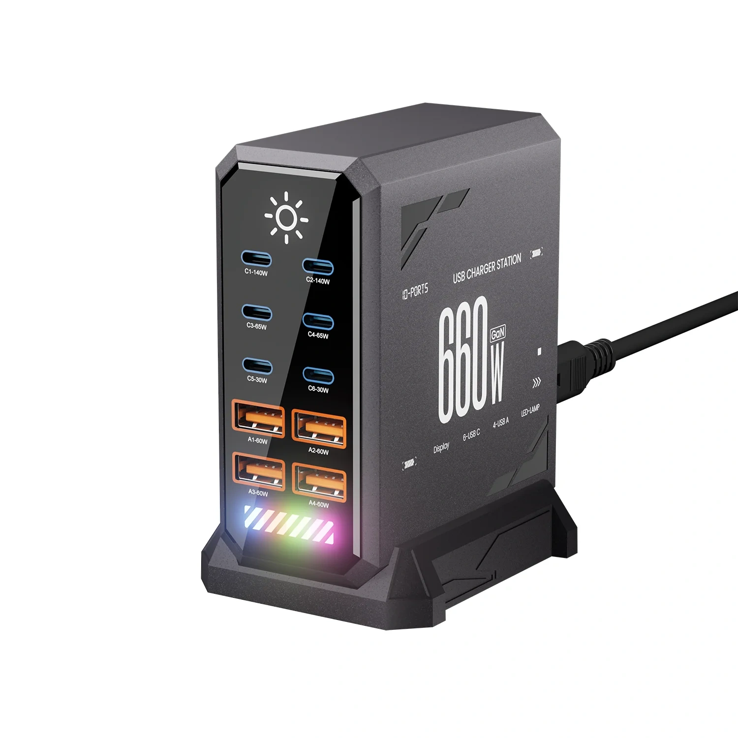 660W GaN USB C Charger Station 10 Port Fast Charger Type C PD3.1 PD3.0 PPS Quick Charger For Macbook Pro iPad iPhone 16 Samsung