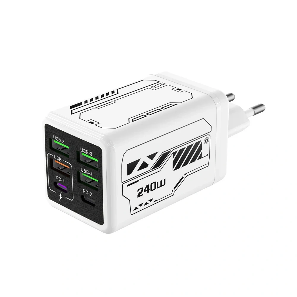 240W USB Charger 6 Ports Type C Super Fast Charging Mobile Phone Charge Adapter USB PD3.0 EU/UK/US Plug For iPhone 17 16 Samsung