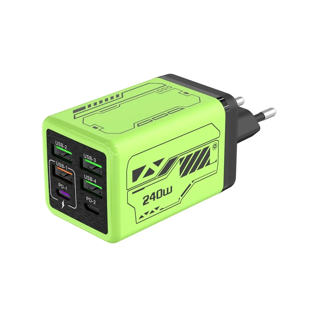 240W USB Charger 6 Ports Type C Super Fast Charging Mobile Phone Charge Adapter USB PD3.0 EU/UK/US Plug For iPhone 17 16 Samsung