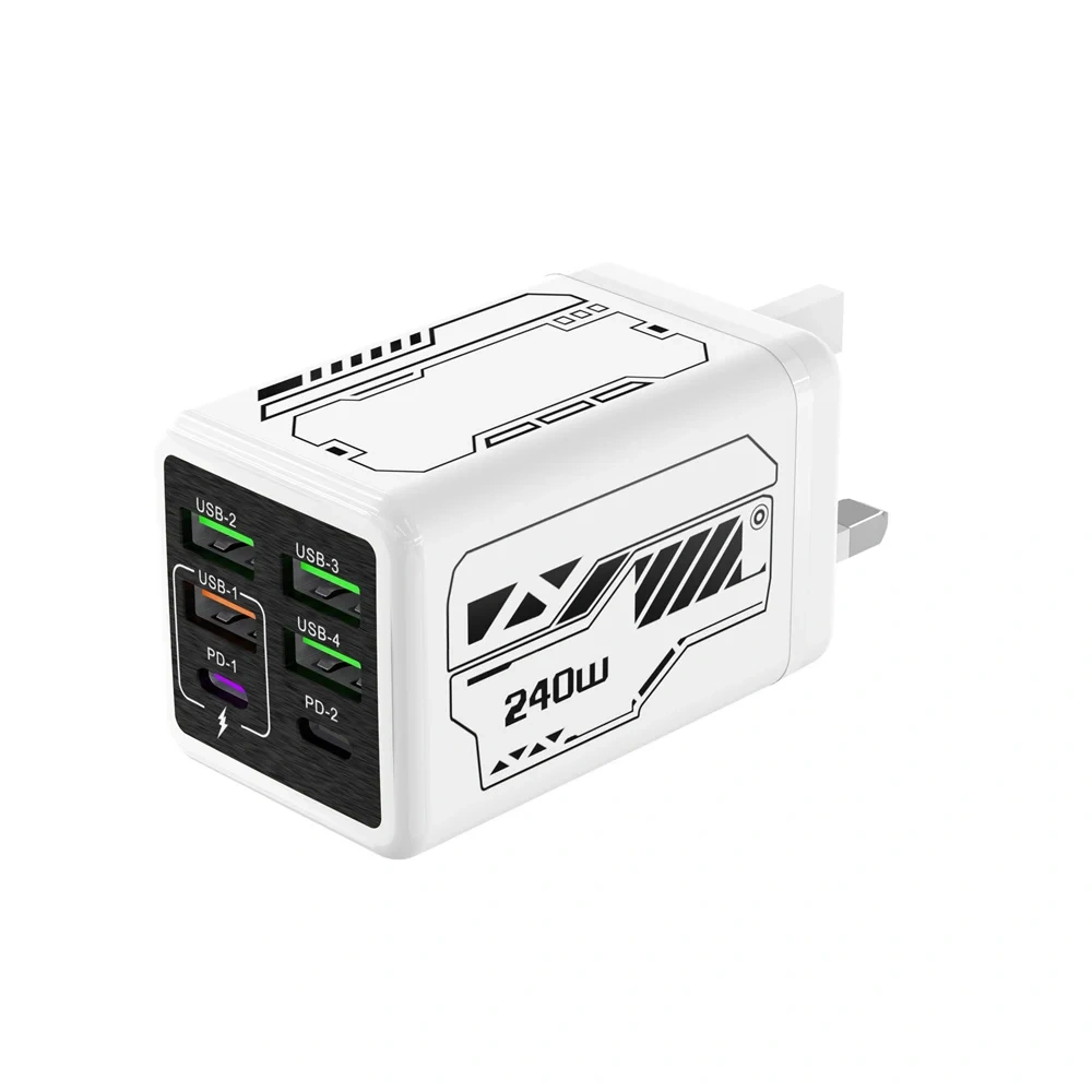 240W USB Charger 6 Ports Type C Super Fast Charging Mobile Phone Charge Adapter USB PD3.0 EU/UK/US Plug For iPhone 17 16 Samsung