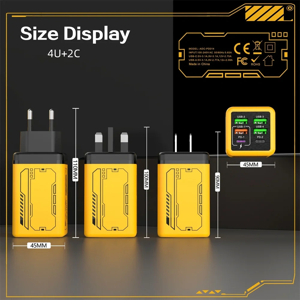 240W USB Charger 6 Ports Type C Super Fast Charging Mobile Phone Charge Adapter USB PD3.0 EU/UK/US Plug For iPhone 17 16 Samsung