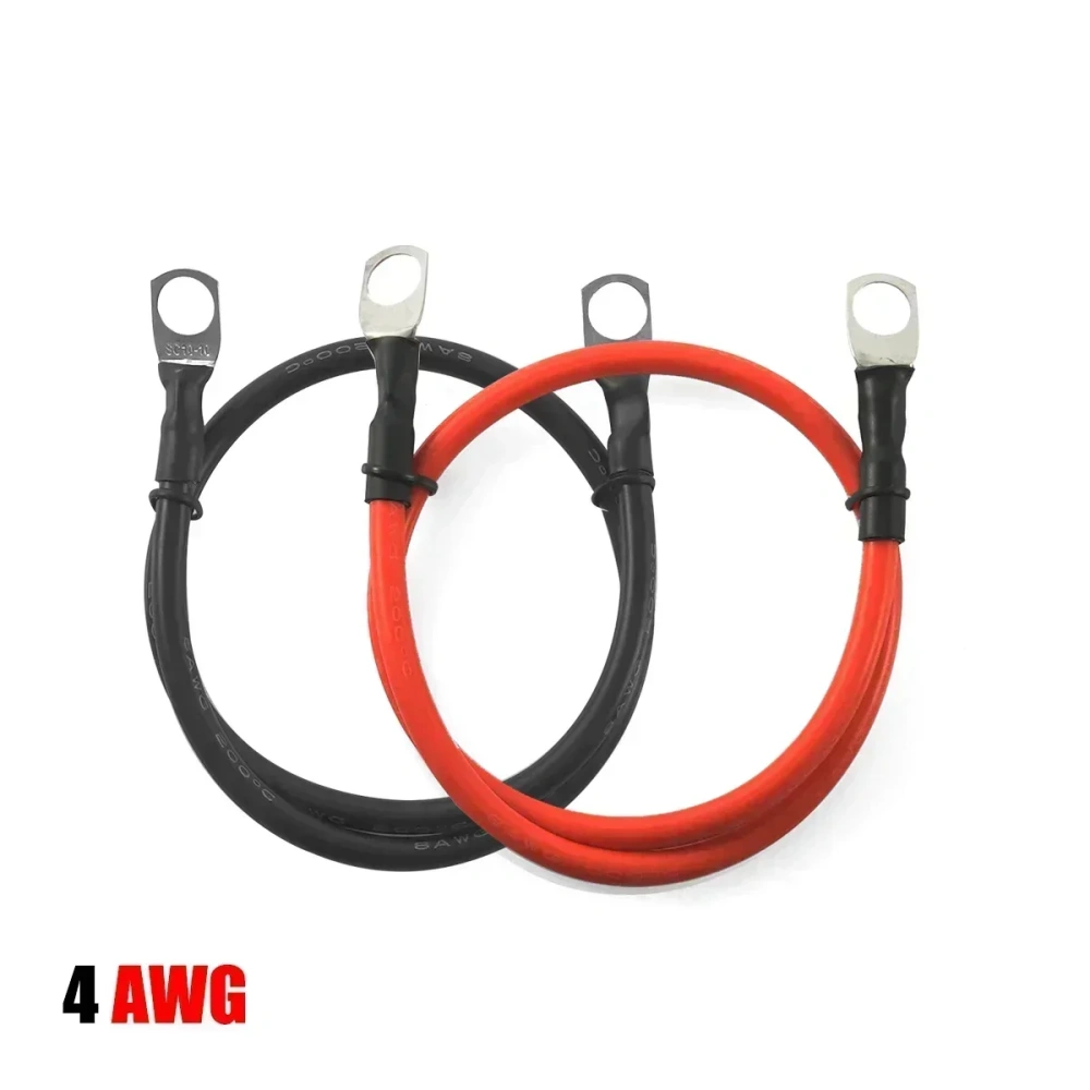 Soft Car Battery Wire Silicone Cable With M6 M8 M10 Lug Red Black 8 6 3 0 4AWG Electrical Wire for Auto RV Solar Panel Inverter