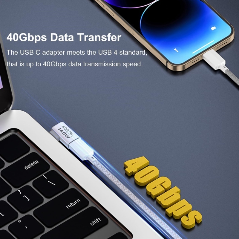 90 Degree USB C Adapter 8K 60Hz 140W USB C Male to Female Connector for Phone iPad Macbook