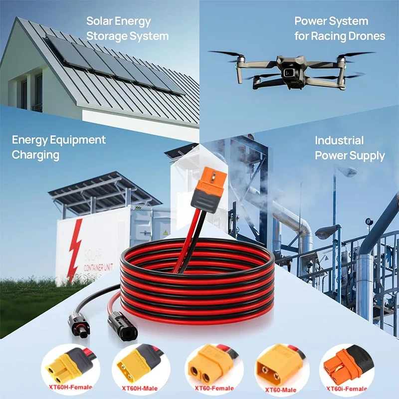 XT60i Female to Solar Cable 12AWG 3.4mm²  Silicone Cable XT60H-F Connector Solar Panel Extension Charging Cable