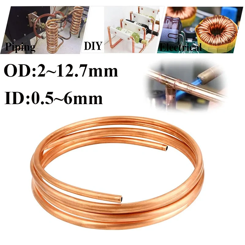 High quality 1M Soft Copper Tube Coil OD 2/3/4/5/6/8/10/12mm 99.9% Coppers Wire Pipe Airs Conditioner Cooling DIY Crafts
