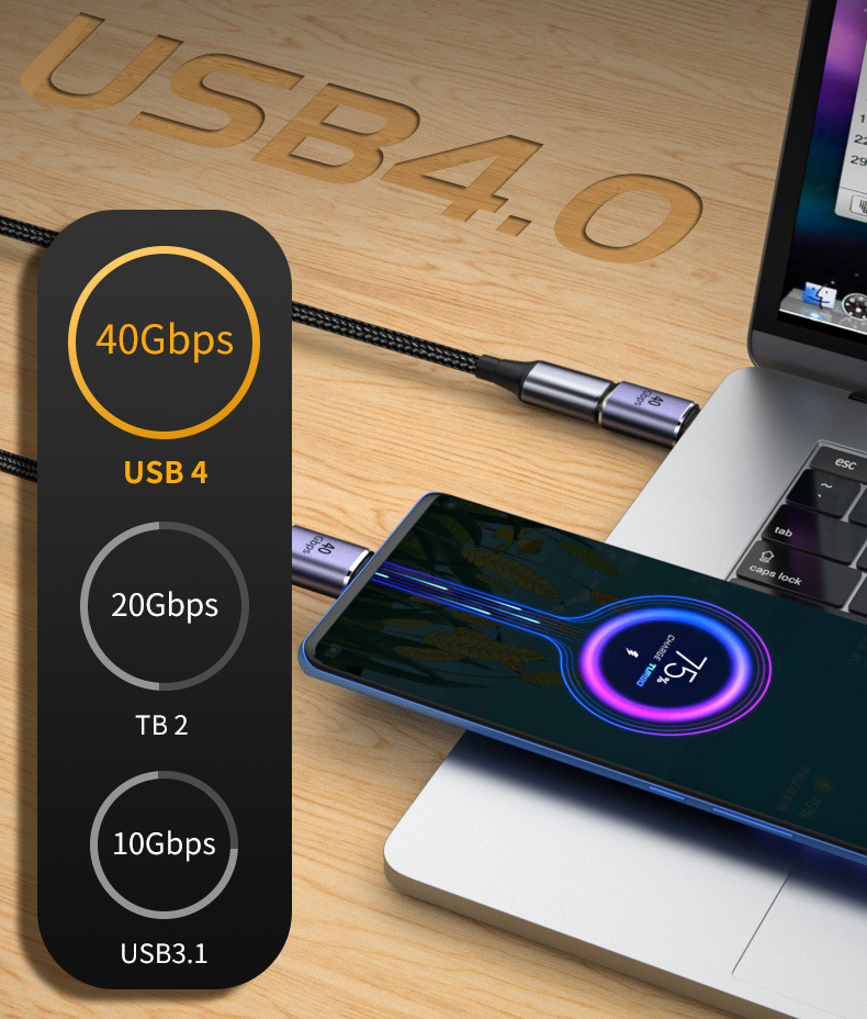 USB 4.0 PD 100W 8K 60Hz Charger Connector for Laptop 40Gbps High Speed USB C OTG L Shape Straight Angle Male to Female Adapter