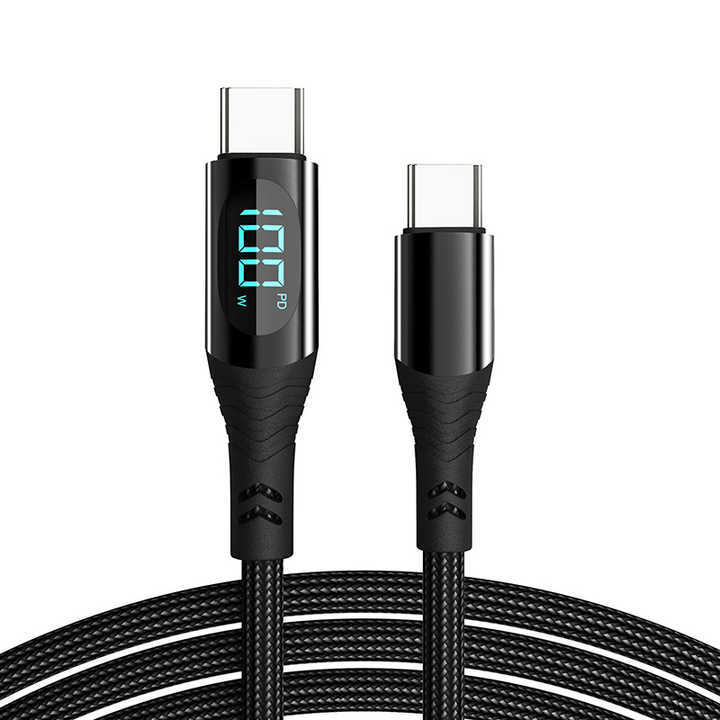PD 100W 66W Nylon Braided USB-Type C LED Display Charger Data Cable 5A Fast Charging PVC Jacket USB C Phone Fast Charging Cable
