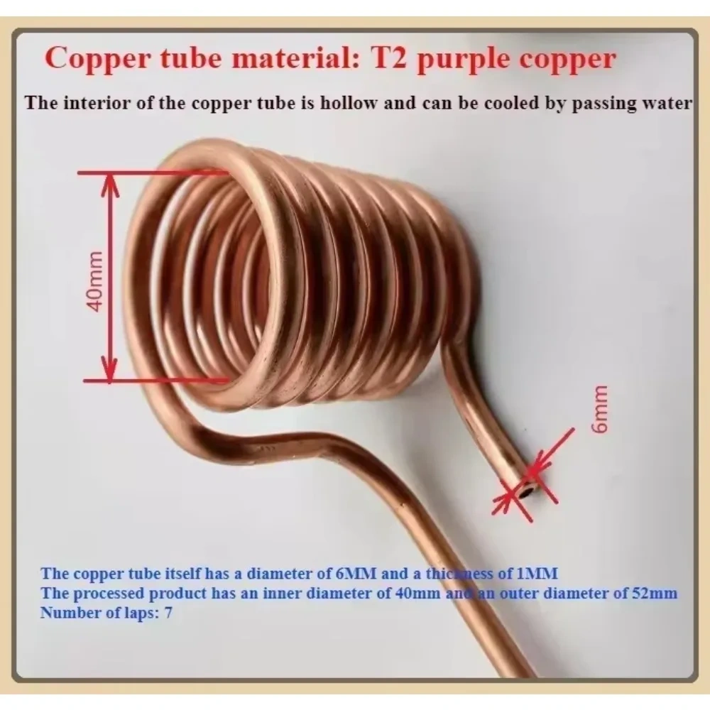 1PC ZVS coil T2 copper induction heating coil copper tube 6mm quenching tapless heating head DIY