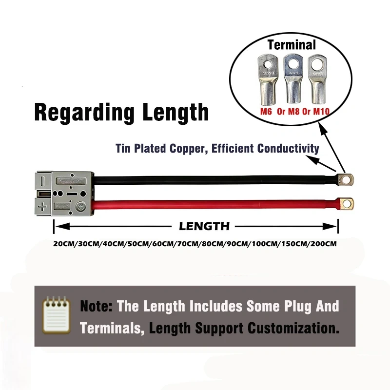 50A 120A 175A Quick Power Plugs With 0 2 6 7 8AWG Silicone Wire  M6 M8 M10 Terminal For Forklift Battery Charging Extension