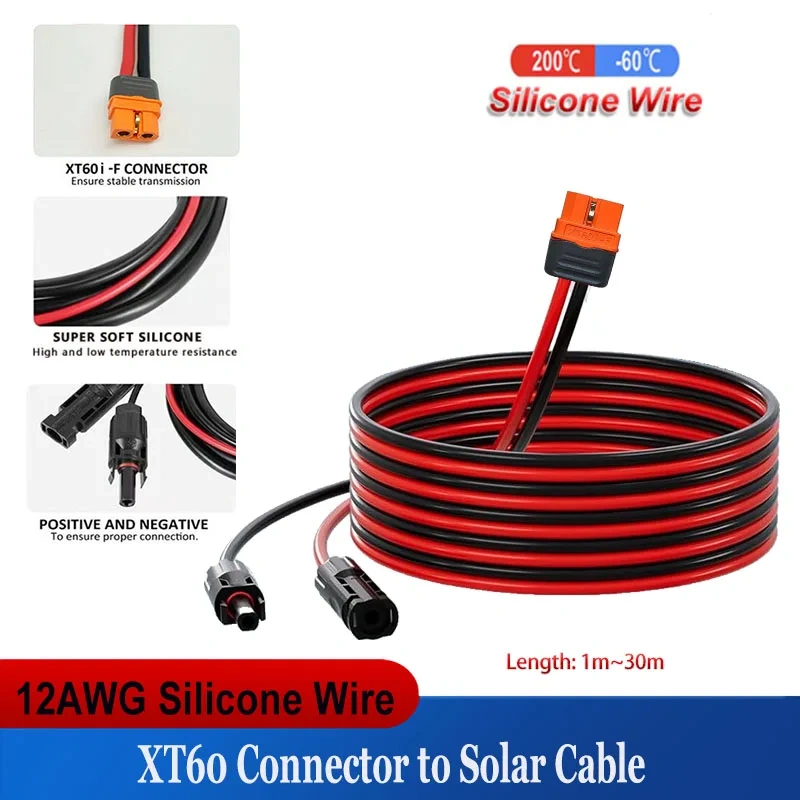 XT60i Female to Solar Cable 12AWG 3.4mm²  Silicone Cable XT60H-F Connector Solar Panel Extension Charging Cable