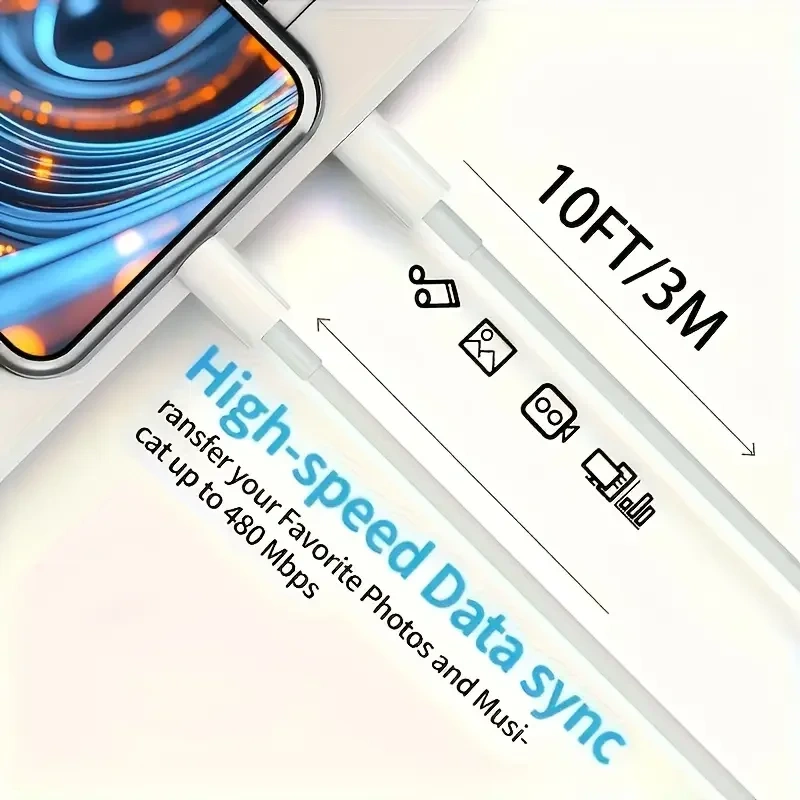 MFi Certified USB C to Lightning TPE Cable Fast Charging 480Mbps High Speed Transfer Compatible for Iphone 14 13 12 11 Pro