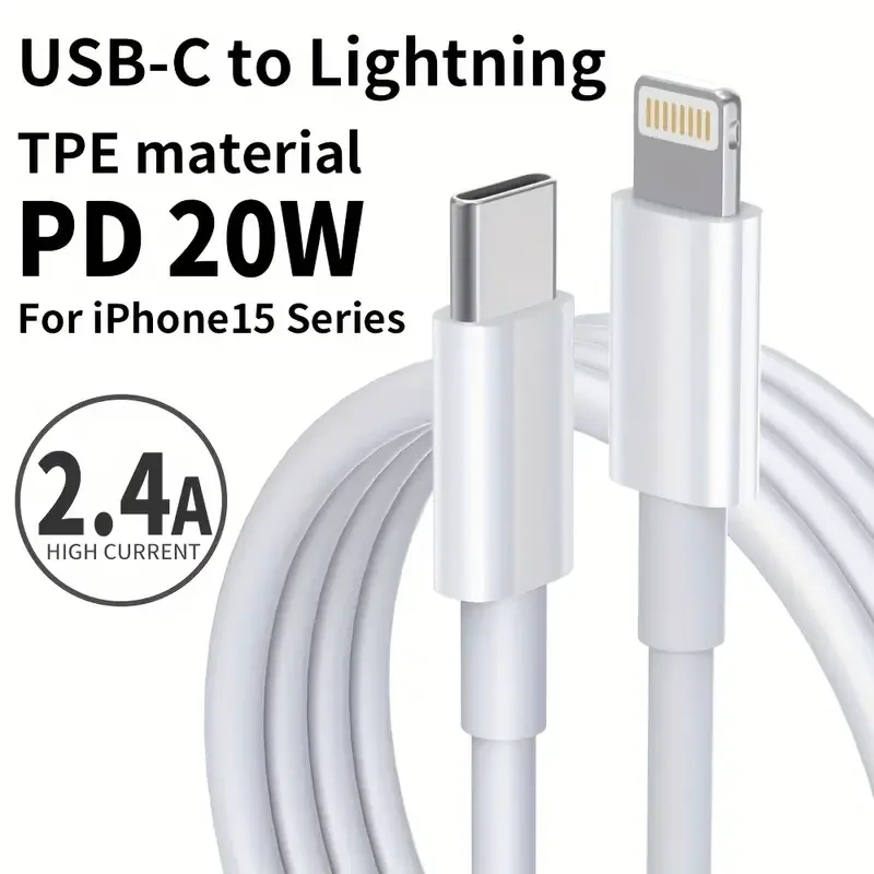 MFi Certified USB C to Lightning TPE Cable Fast Charging 480Mbps High Speed Transfer Compatible for Iphone 14 13 12 11 Pro