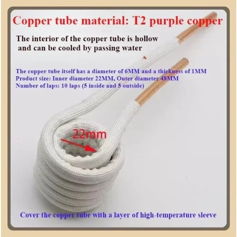 1PC ZVS coil T2 copper induction heating coil copper tube 6mm quenching tapless heating head DIY