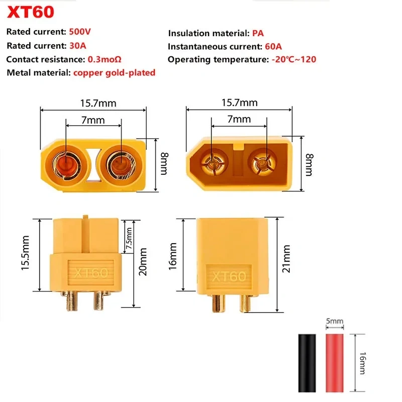 5 Pairs XT30 XT60 XT90 Connectors Male and Female with 2m 14AWG 12AWG 10AWG Silicone Cable + Shrink Tubing Kit for DIY RC Drones
