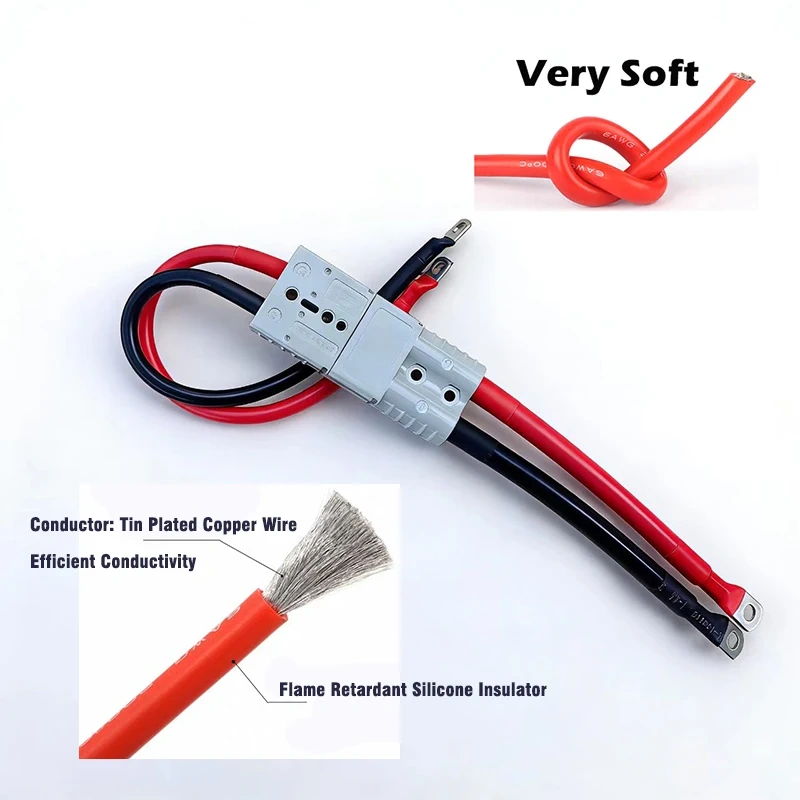 50A 120A 175A Quick Power Plugs With 0 2 6 7 8AWG Silicone Wire  M6 M8 M10 Terminal For Forklift Battery Charging Extension