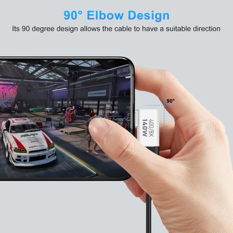 90 Degree USB C Adapter 8K 60Hz 140W USB C Male to Female Connector for Phone iPad Macbook