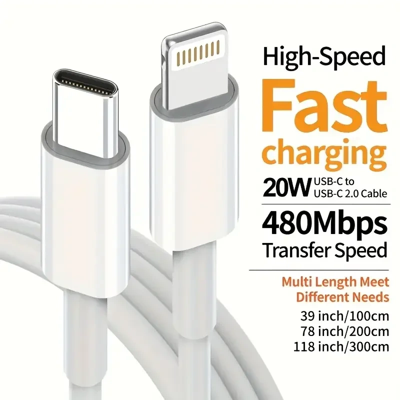 MFi Certified USB C to Lightning TPE Cable Fast Charging 480Mbps High Speed Transfer Compatible for Iphone 14 13 12 11 Pro