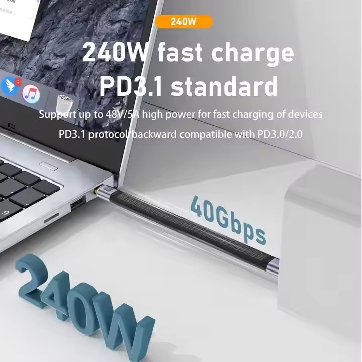 USB4 Extension Cable Type-C USB-C Male to Female Slim Flat 40Gbps 240W 8K Cable Short FPC 60Hz USB4.0