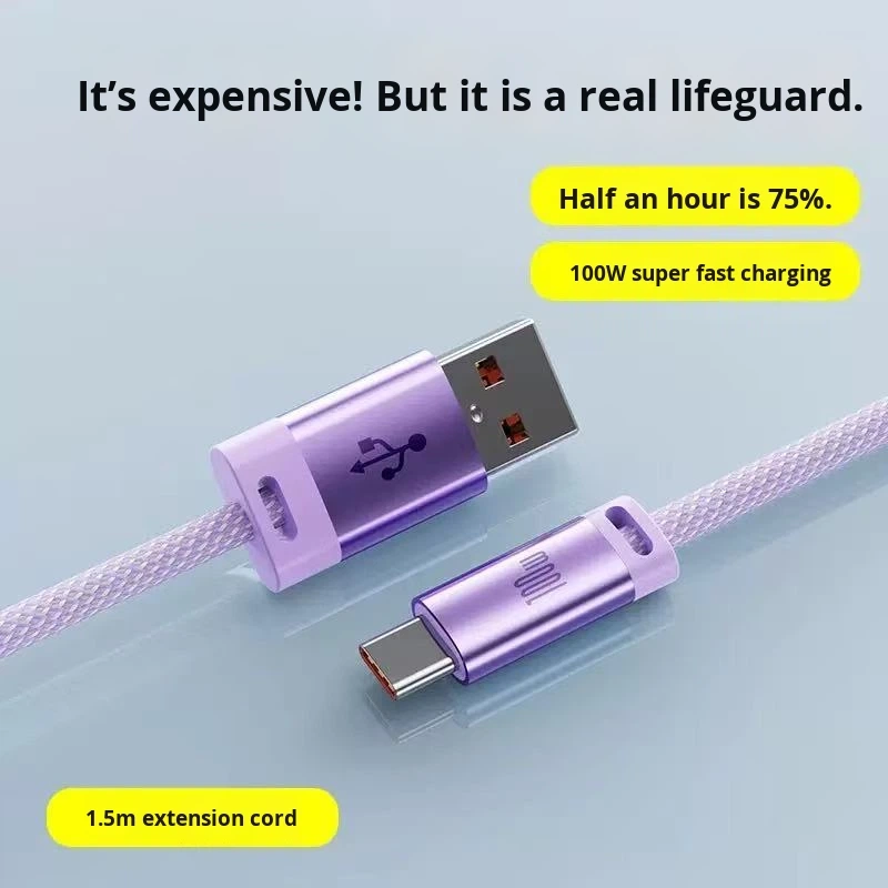 100W Super Fast Charging Type-C Nylon Braided USB Data Cable for Mobile Phone Printer Computer Car Use-vivo Compatible Copper