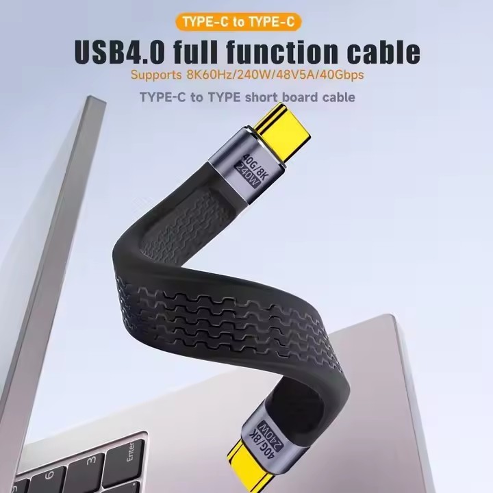 USB4 Extension Cable Type-C USB-C Male to Female Slim Flat 40Gbps 240W 8K Cable Short FPC 60Hz USB4.0