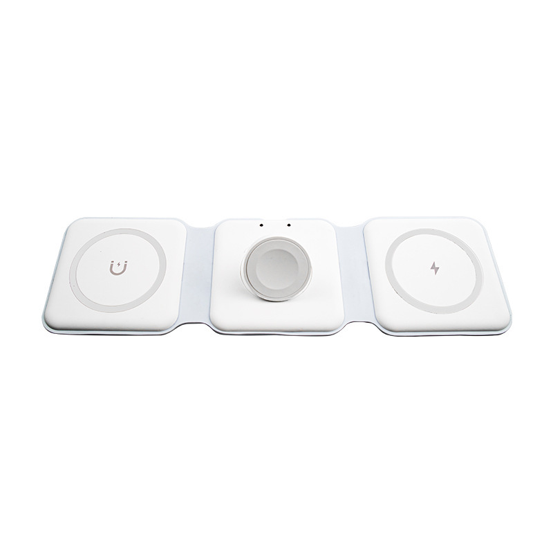 3-in-1 Foldable Magnetic Wireless Charging Station - Versatile Travel Charger Stand for iPhone, Apple Watch & AirPods with Built-in Cable & Detachable Adapters