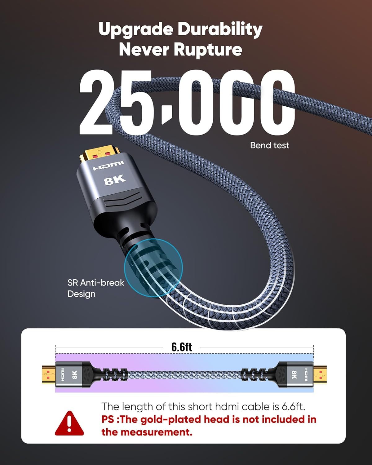 KCPELLA 8K 10K 4K HDMI Cable 48Gbps 6.6FT/2M, Certified Ultra High Speed | 2.1 HDMI Cable Braided Cord-4K@120Hz 8K@60Hz, DTS:X, HDCP 2.2 & 2.3, HDR 10 Compatible with DVD Player/PS5/HDTV/Blu-ray