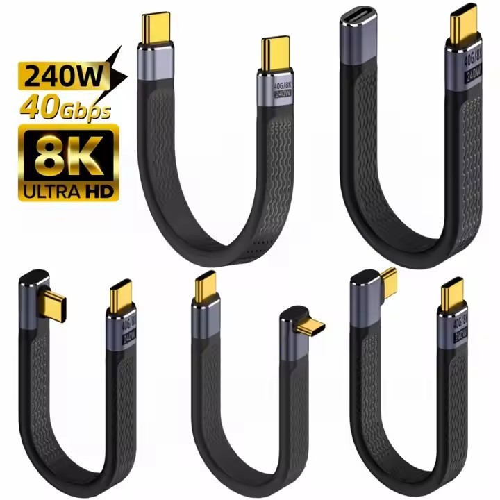 USB4 Extension Cable Type-C USB-C Male to Female Slim Flat 40Gbps 240W 8K Cable Short FPC 60Hz USB4.0
