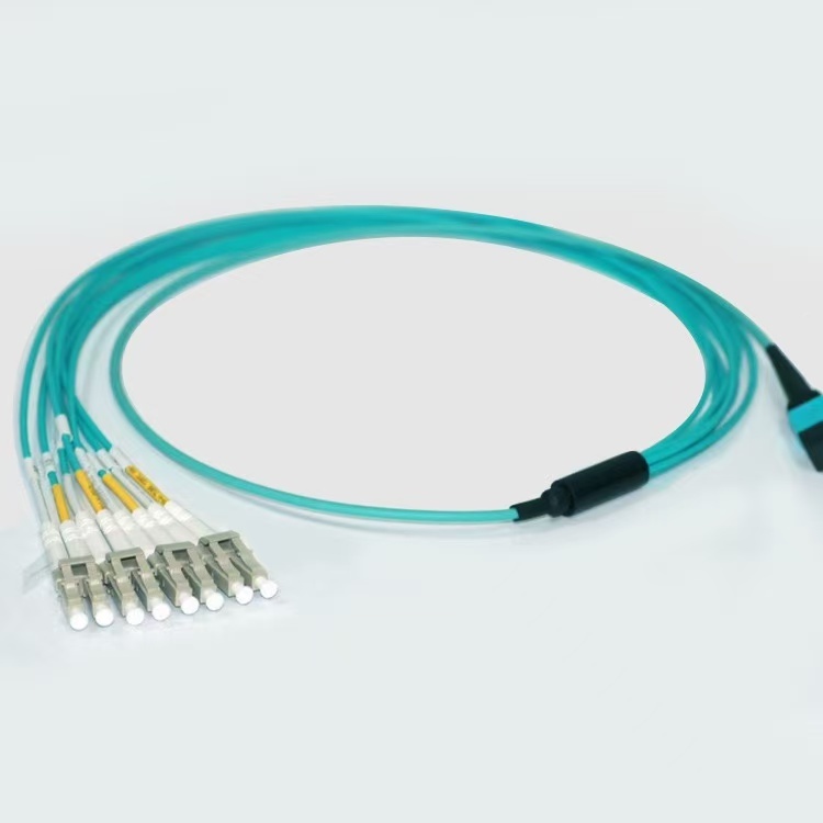 12-Core MPO to LC Fan-out Fiber Patch Cord | OM3 / OM4 Aqua Multimode Breakout Cable for 40G/100G QSFP Data Centers