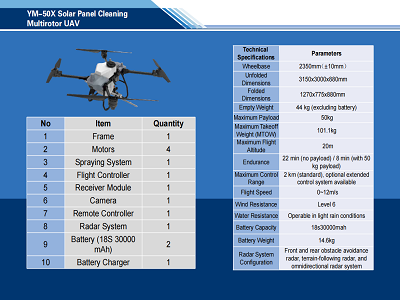 YM-50X Solar Panel Cleaning  Multirotor UAV