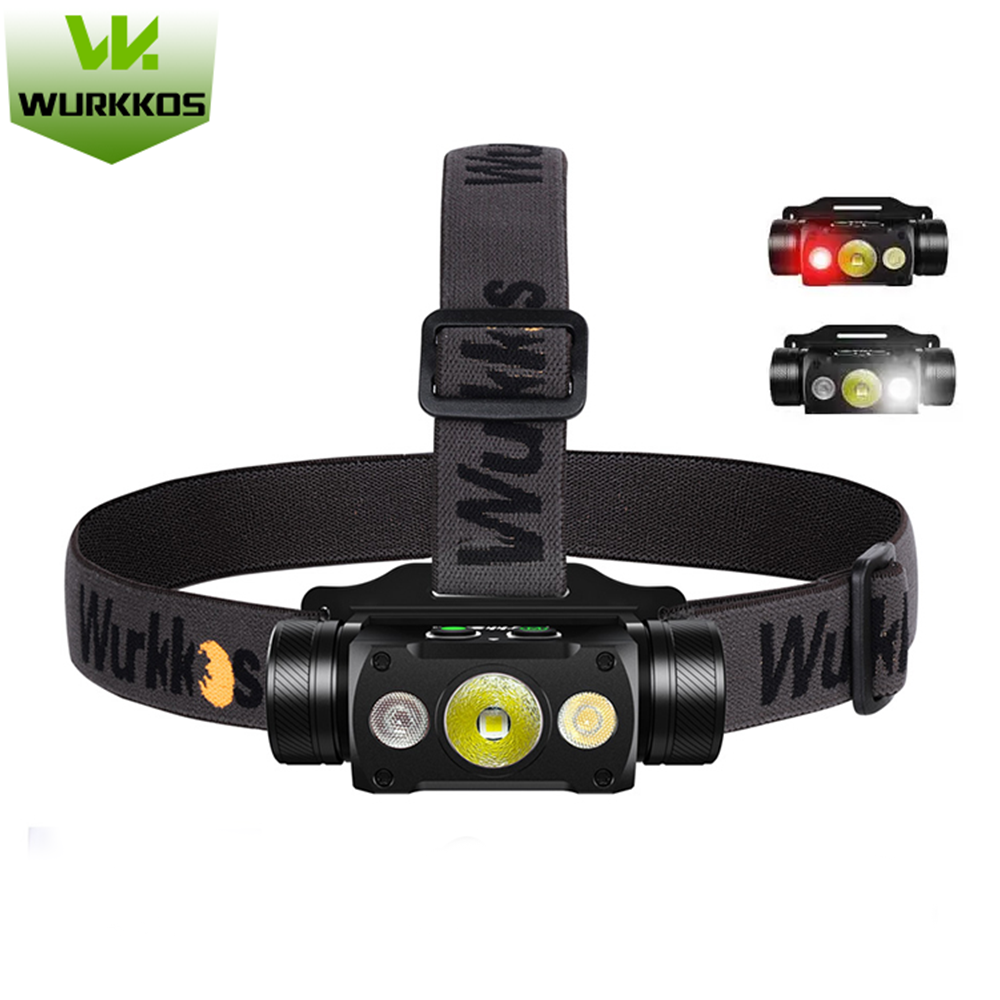 Wurkkos HD50 Mocna, akumulatorowa latarka czołowa LED XHP50D o mocy 4000 lm z baterią 5000 mAh, wodoodporna IP67, światło punktowe, reflektor i światło czerwone; odpowiednia do patroli, wypraw, wędrówek pieszych i jazdy na rowerze.