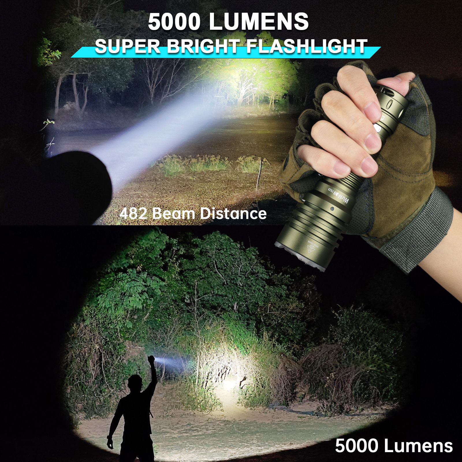 Wurkkos TS23 Mocna latarka taktyczna XHP70.3HI o mocy 5000 lm, jasna dioda LED z odwzorowaniem barw CRI90+, wodoodporność IP68, odpowiednia do wędrówek pieszych, wędkowania, patroli i zastosowań awaryjnych