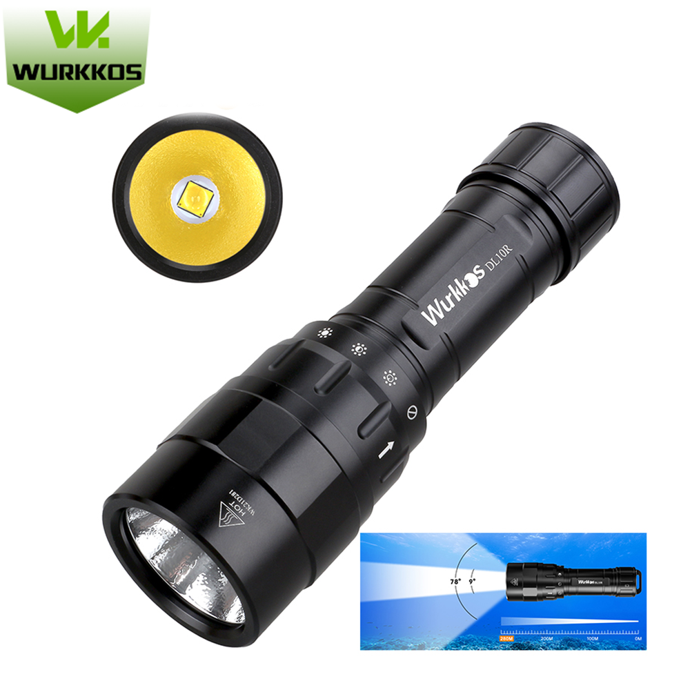 DL10R Mocna latarka nurkowa o mocy 4500 lumenów z diodą LED XHP70.2, zasięg do 287 metrów, możliwość ładowania przez USB-C, wodoodporność IPX8, idealna do podwodnego wędkowania i pieszych wędrówek.