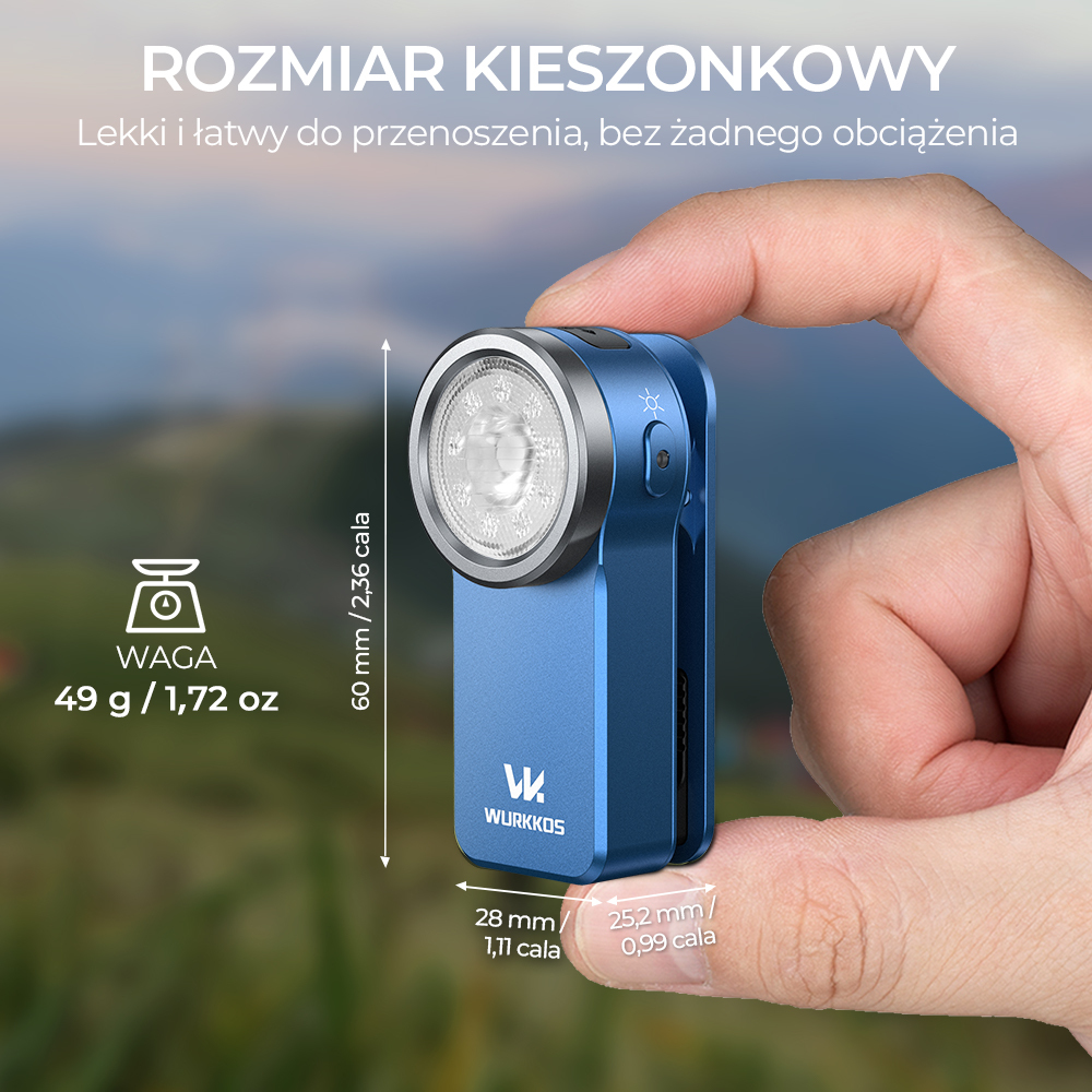 Wurkkos HD03 Miniaturowa latarka czołowa, akumulatorowa, z klipsem, 680 lm, 180 m, RGB