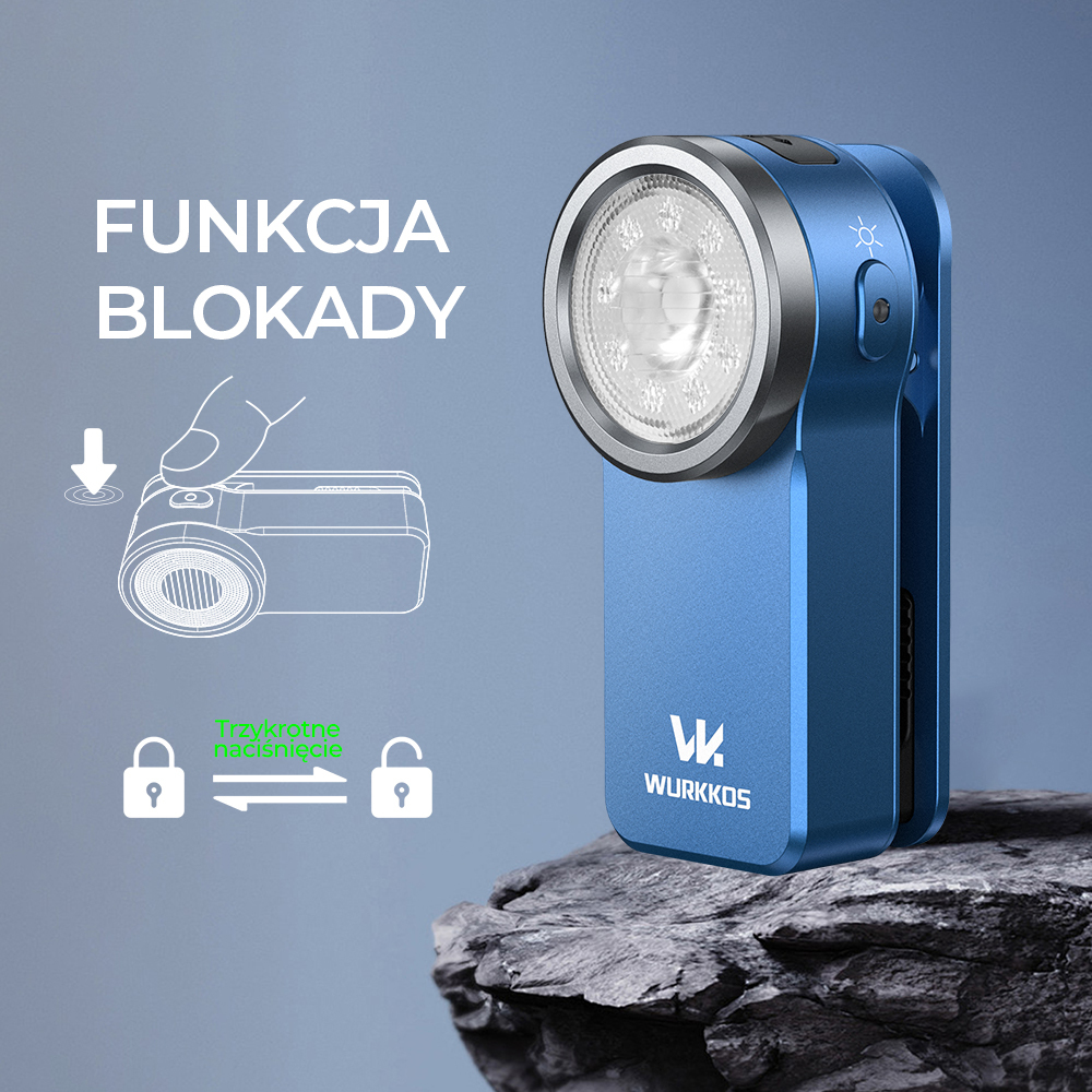 Wurkkos HD03 Miniaturowa latarka czołowa, akumulatorowa, z klipsem, 680 lm, 180 m, RGB