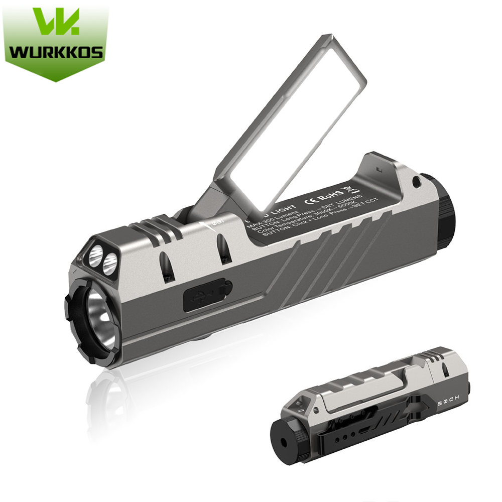 Wurkkos HD05 EDC Flashlight (Focused/Flood/Red/UV), 3100LM, 335M, 180° Rotation