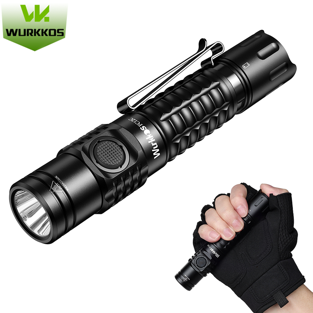 Wurkkos FC12C Latarka EDC 1600LM, 332M, IP68, taktyczna nasadka tylna