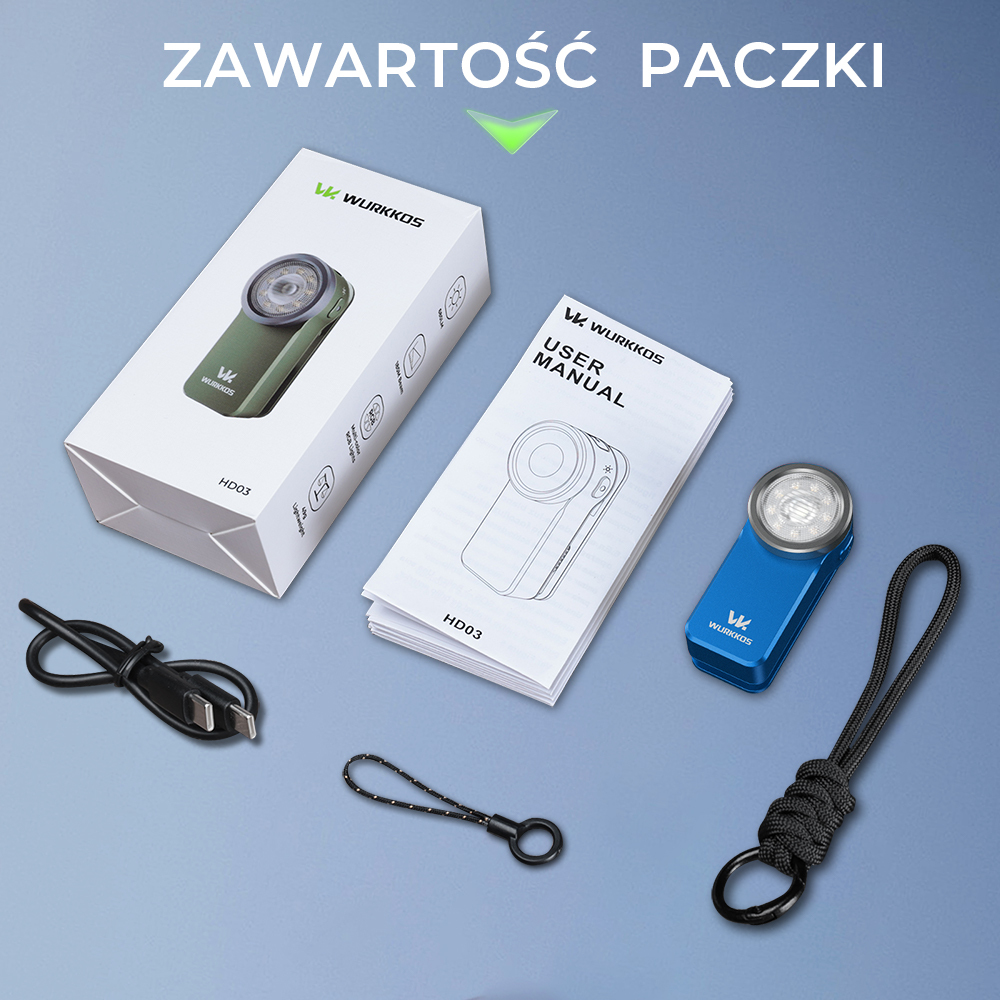 Wurkkos HD03 Miniaturowa latarka czołowa, akumulatorowa, z klipsem, 680 lm, 180 m, RGB