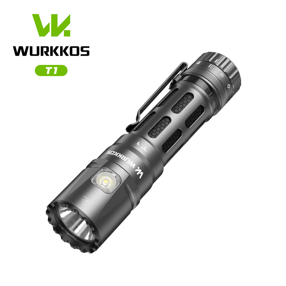 Wurkkos T1 Latarka Taktyczna, 5500 Lumenów Wysokowydajne LED, Zasięg 415m, Wodoodporność IPX8, Oświetlenie Boczne RGBW, Ładowanie USB-C z Akumulatorem 21700 5000mAh