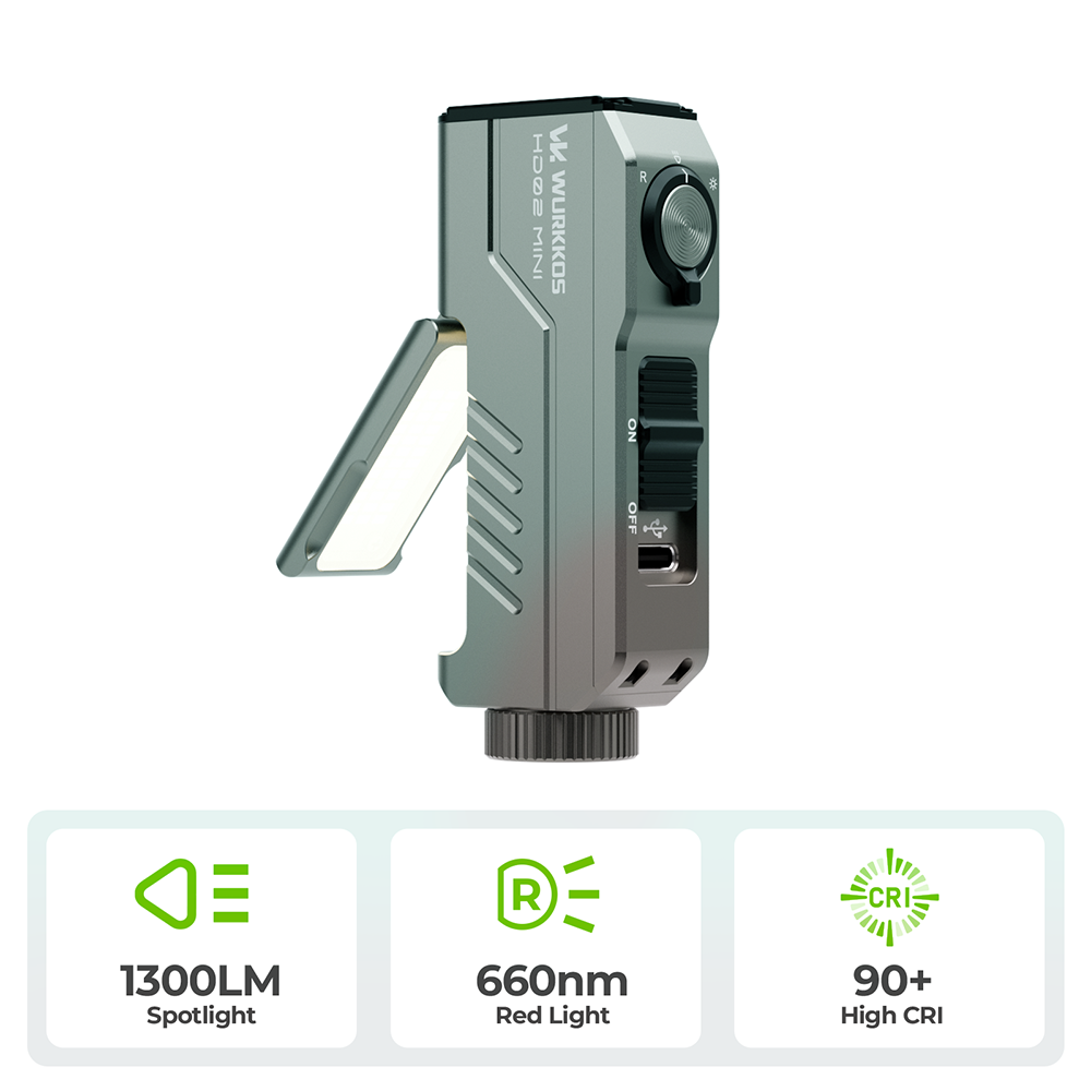 Wurkkos HD02 Mini Latarka EDC 1300 lm – kieszonkowa latarka z bocznym światłem skrzydłowym CRI 90+, światłem czerwonym i ładowaniem USB-C