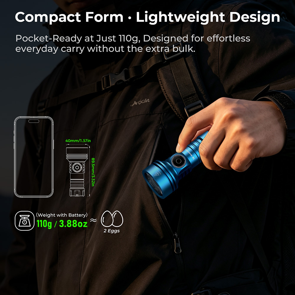 WURKKOS TS11 V2 Latarka kieszonkowa 1600 lm 500 m  RGB Anduril 2.0 USB-C