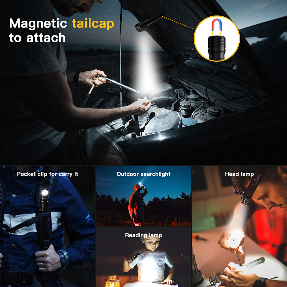 Sofirn SP40A 1200 lumenów akumulatorowa mini latarka czołowa LED, 4 tryby, wielofunkcyjne magnetyczne inteligentne oświetlenie ATR, odpowiednia do wędrówek pieszych, biwakowania, przygód i patrolowania