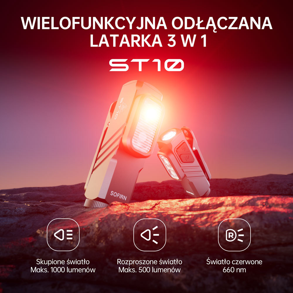 SOFIRN ST10 Latarka EDC o mocy 1000 lm z klipsem magnetyczna ładowalna wodoodporna IPX6