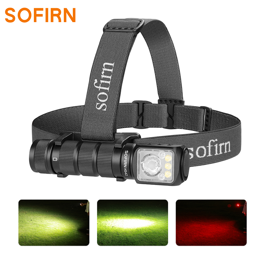 SOFIRN HS42 Czerwona i biała latarka czołowa, 2000 lm, akumulator 18650, IP66