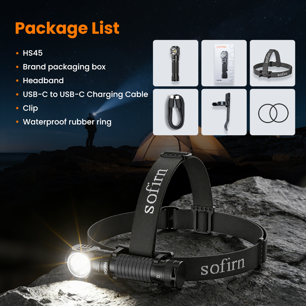 Latarka czołowa Sofirn HS45, 3200 lm, zasięg 223 m, z systemem chłodzenia，21700