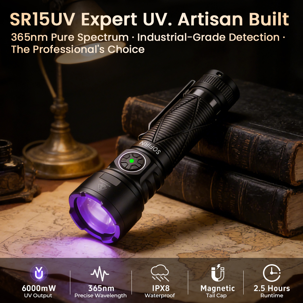 SOFIRN SR15UV Latarka akumulatorowa 365 nm, IPX8, z magnesem