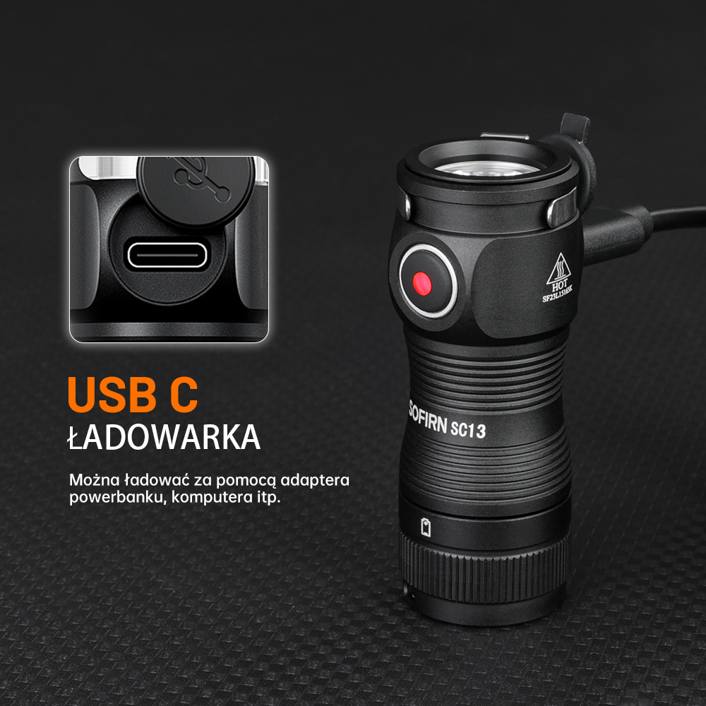 SOFIRN SC13 Latarka, 1300 lm, akumulator 18350, IP68, ładowanie przez USB-C
