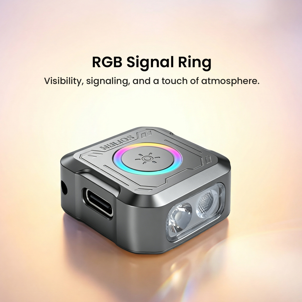 Sofirn SE1 – Miniaturowa latarka EDC na kluczyki | 300lm | 3 źródła światła (białe + UV 395nm + RGB) | IPX5 | USB-C