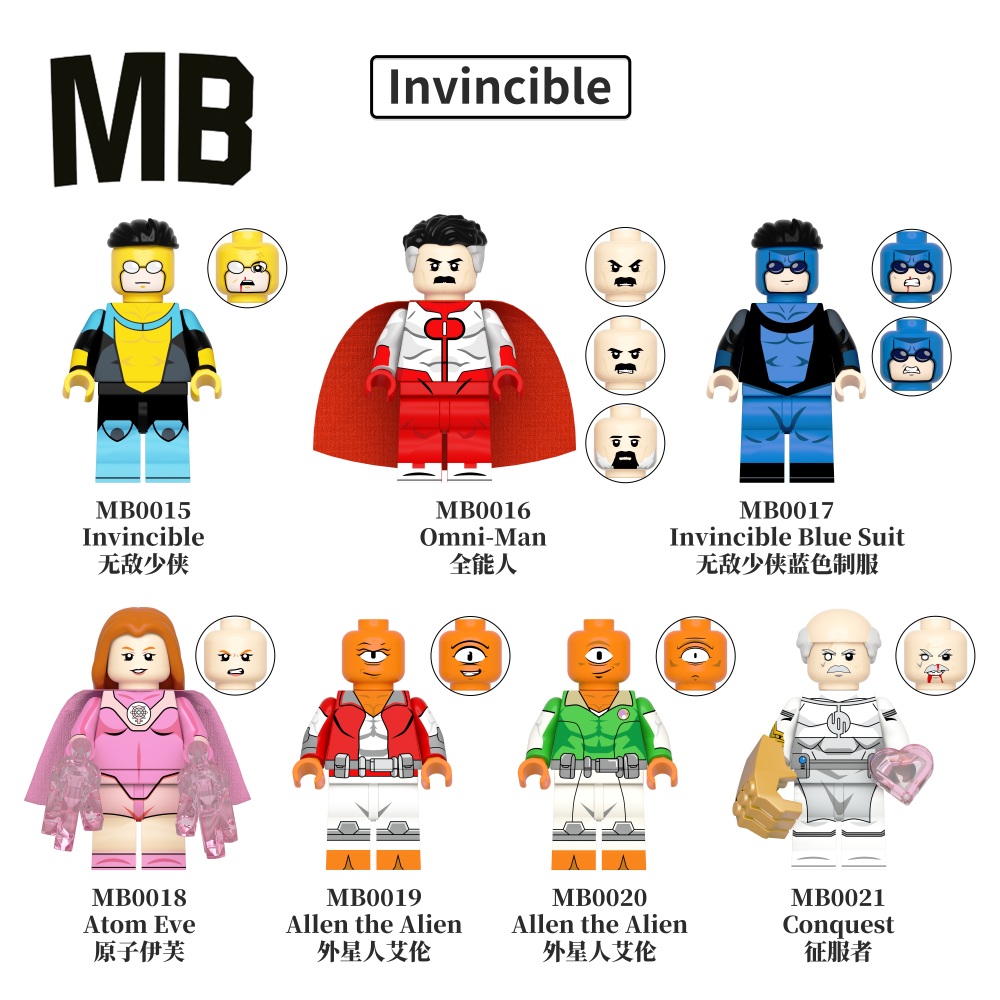 Invincible Superhero MB Minifigure Omni-Man Atom Eve Allen the Alien Conquest Minifg Toy
