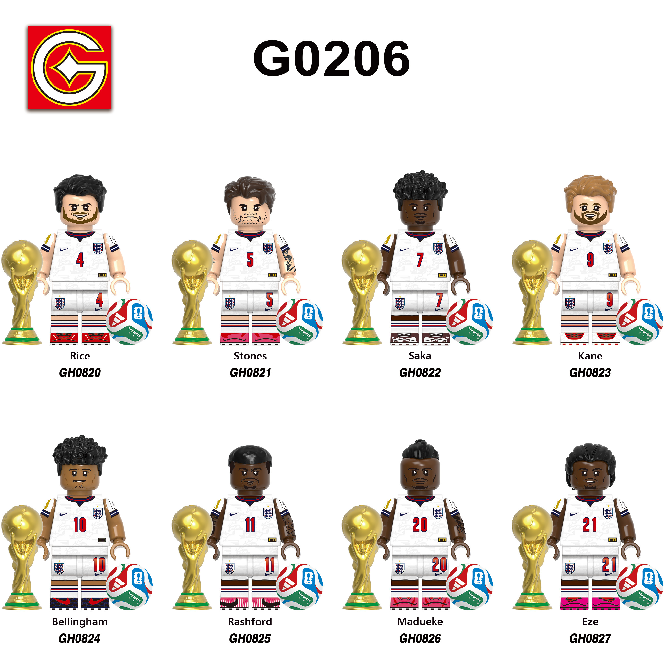 England World Cup Football Soccer Team Minifigures Bellingham Harry Kane Saka G0206