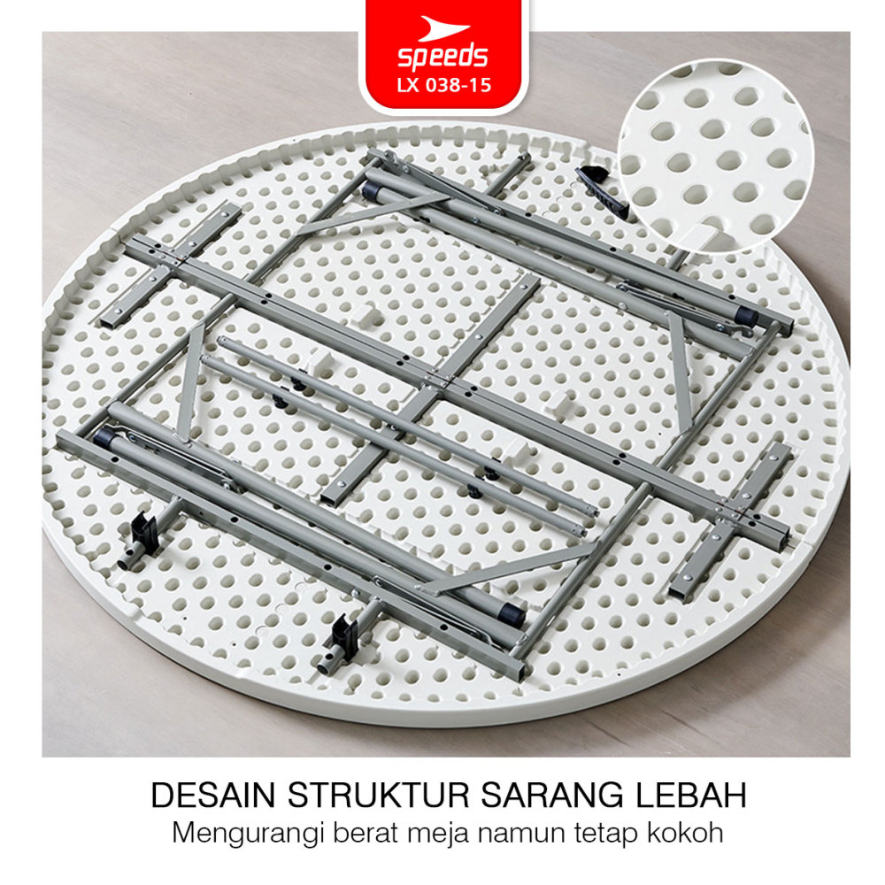 SPEEDS Meja Lipat Plastik Serbaguna 183x183x74cm Folding Table Lingkaran Indoor Outdoor Piknik Meja Makan 038-15